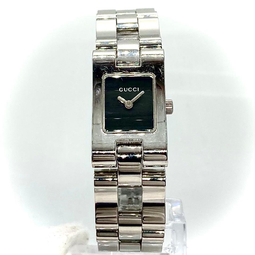 【稼動】 グッチ 腕時計 2305L QZ スクエア 黒文字盤 レディース