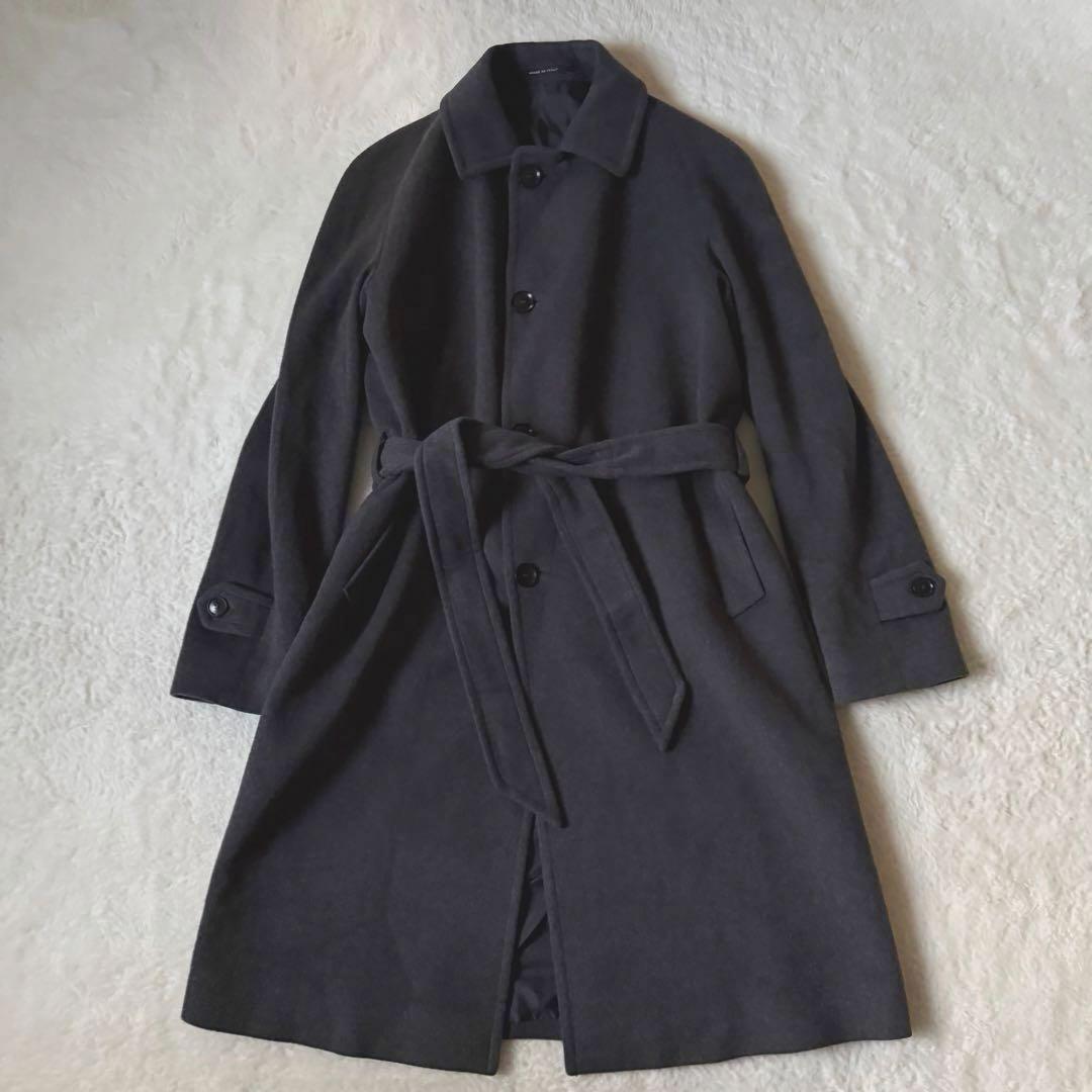 美品　タリアトーレ　カシミヤ混　ベルテッド　ステンカラーコート　ダークグレー