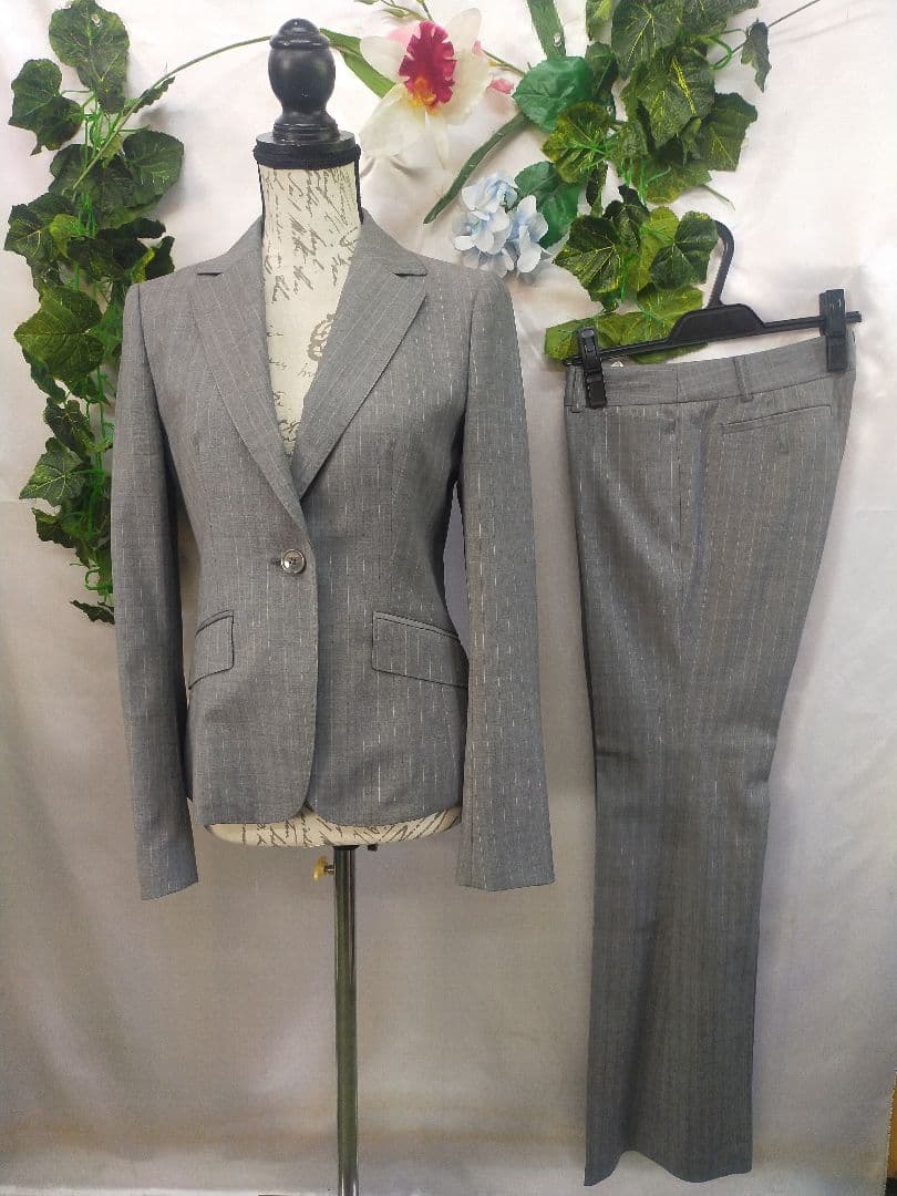 新品未使用 5万 ＩＣＢ パンツスーツ 11号 グレーストライプ ワイドパンツ