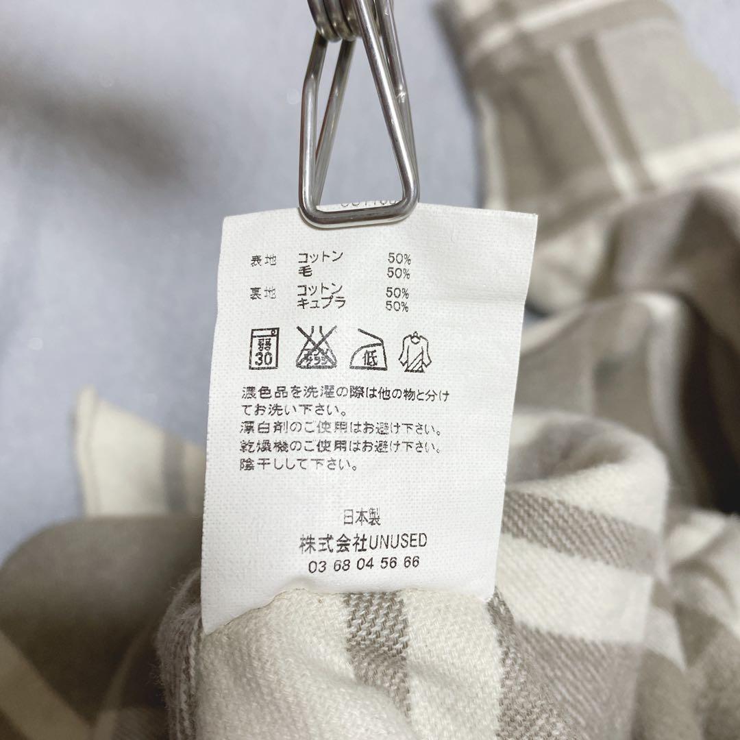 【アンユーズド】オーバーサイズ チェック スリット シャツ ウール コットン 3