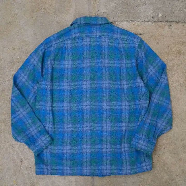 50s Pendleton ターコイズ チェック柄 長袖シャツ L size
