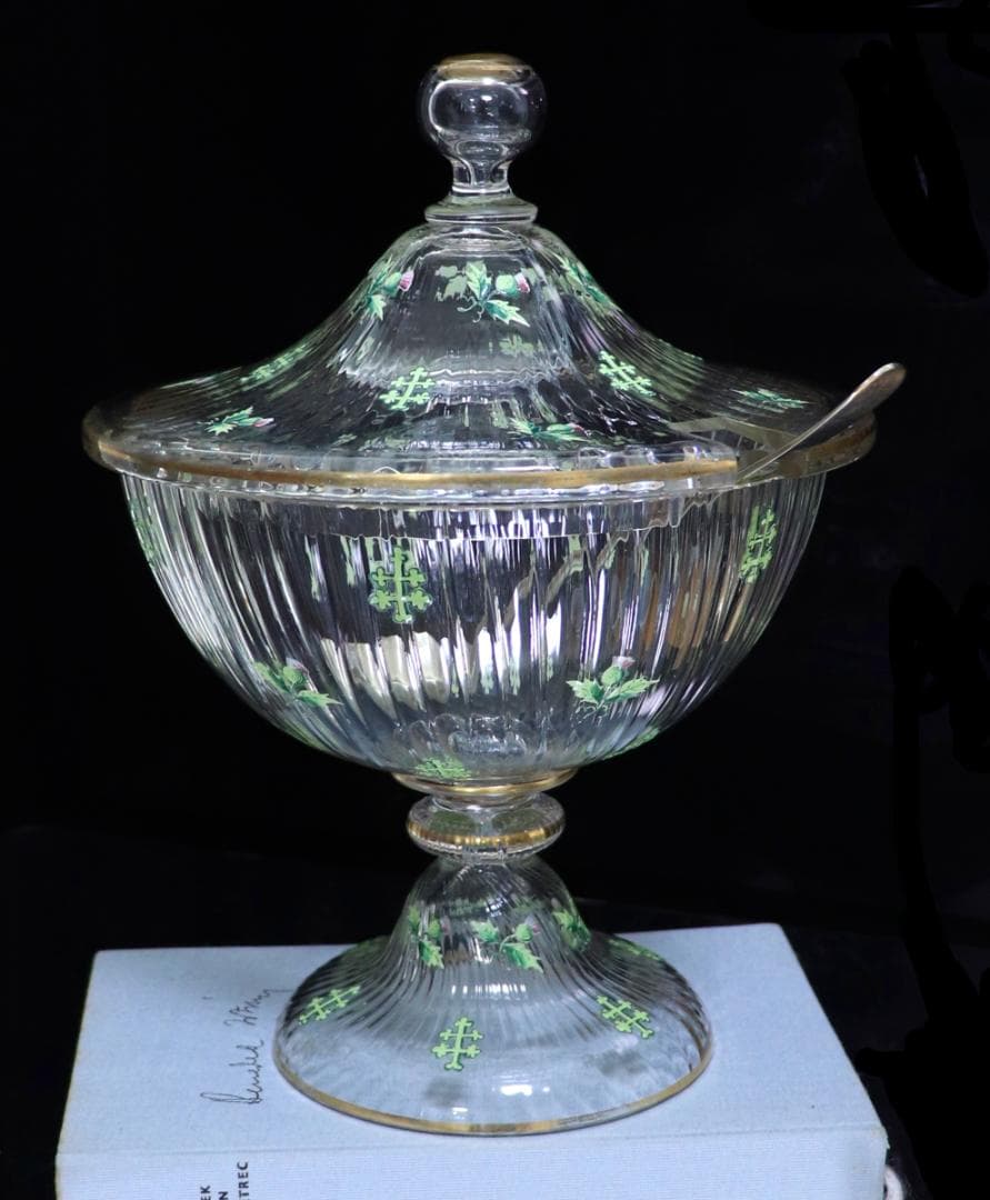 オールド・バカラ 稀少1880年頃金彩エナメルアザミ&ロレーヌ十字大型コンポート