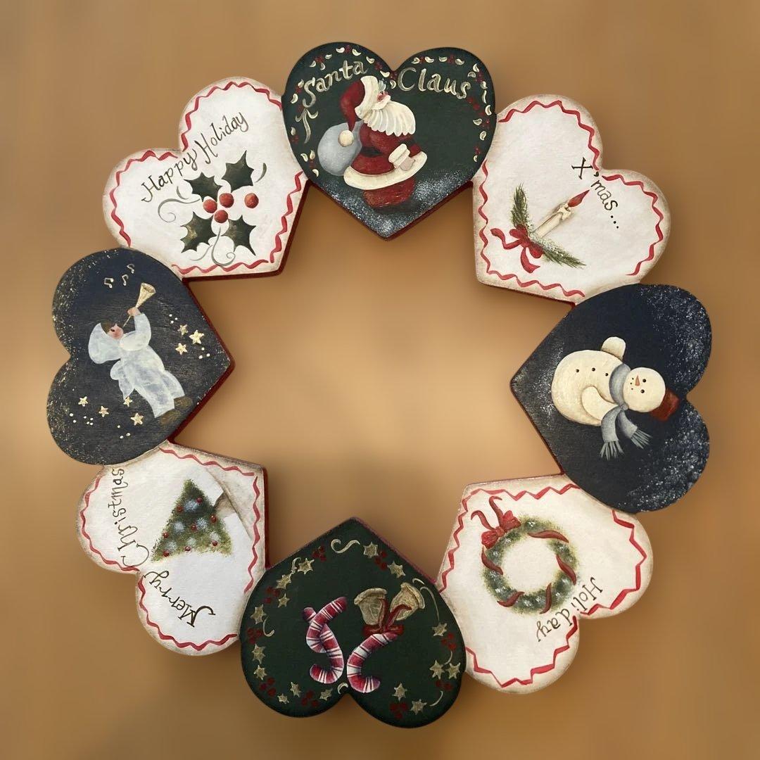 クリスマスリース ハート型 トールペイントサンタクロース