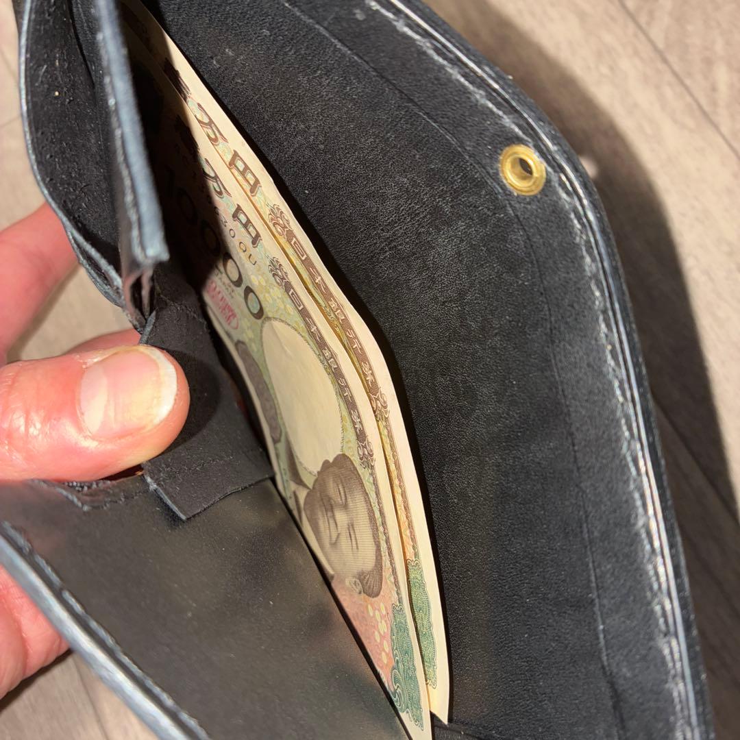 イタリアンレザー　ミドルトラッカーウォレット　真鍮　黒ステッチ　タイプB