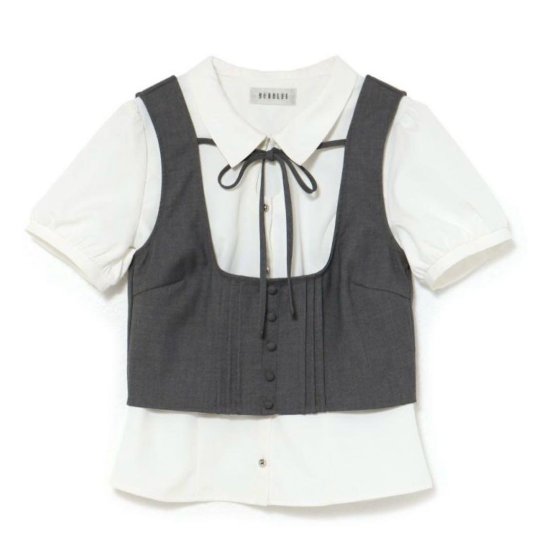 bubbles リボンベストレイヤードブラウス　グレー