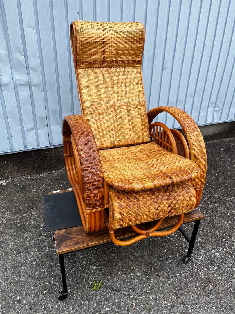 レトロ！ラタン リクライニングチェア　中古品