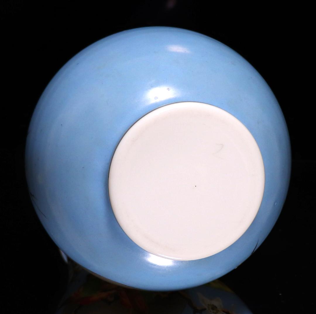 オールド・バカラ 淡青色 大型オパーリンクリスタル製手彩色日本趣味花鳥図飾壷花瓶