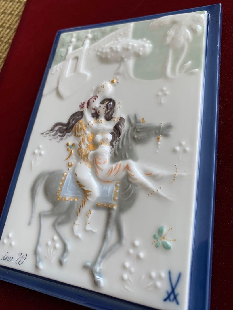 美品希少品　マイセン　陶板画　アラビアンナイト　馬に乗る王様と王妃（額付き）