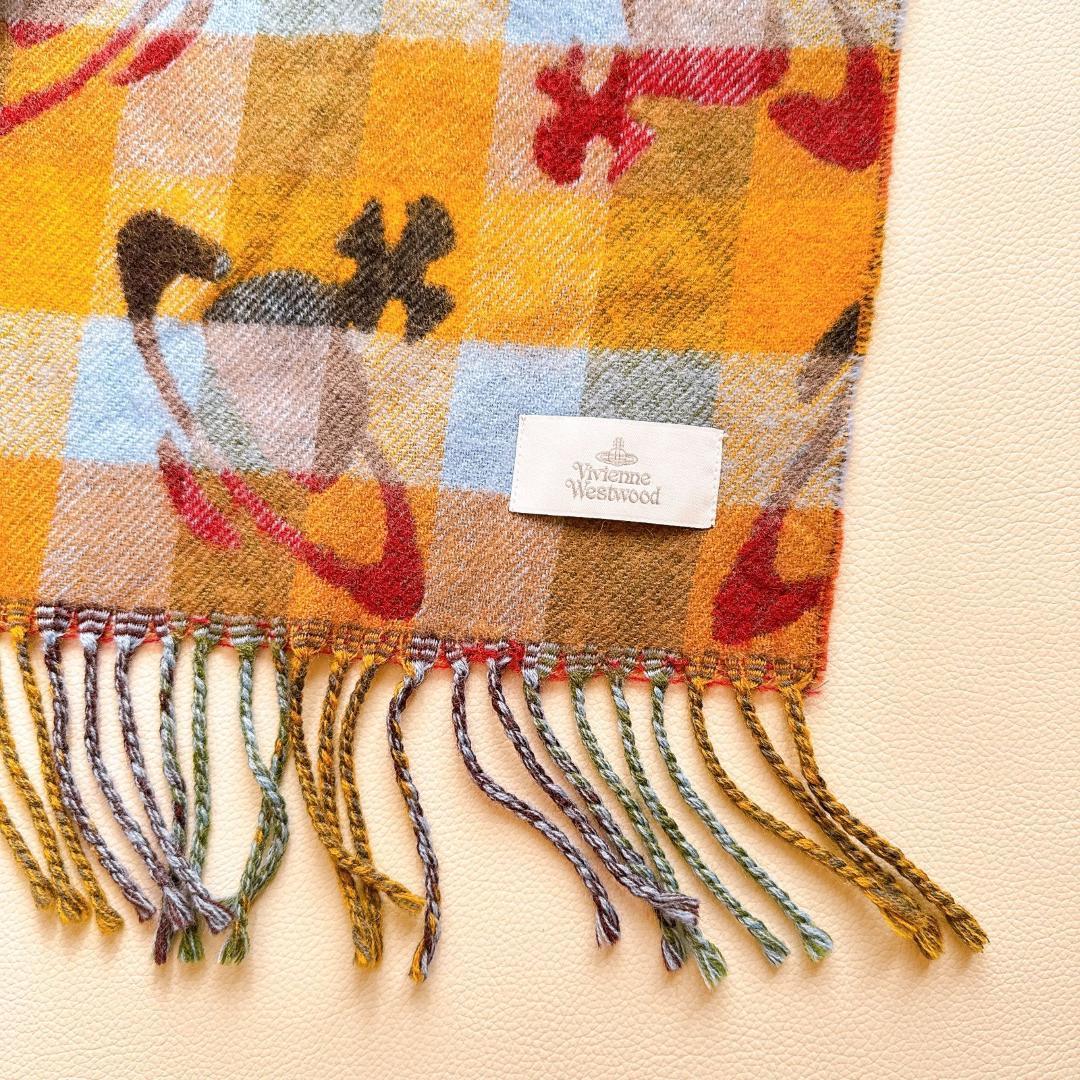 美品 ヴィヴィアンウエストウッド マフラー ウール　オーブ チェック 日本製