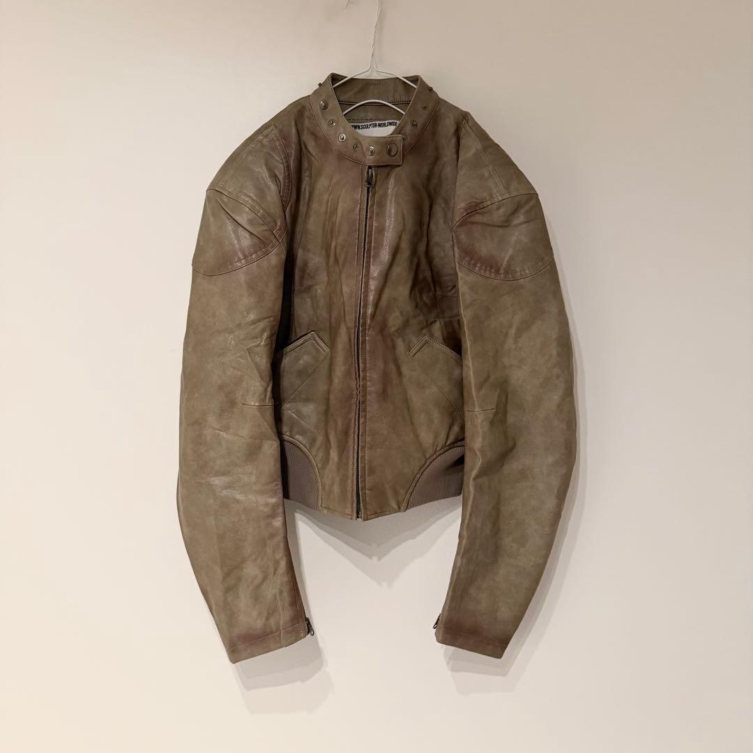 ジャケット・アウター sculptor Emboss Faux Leather Bomber Sage