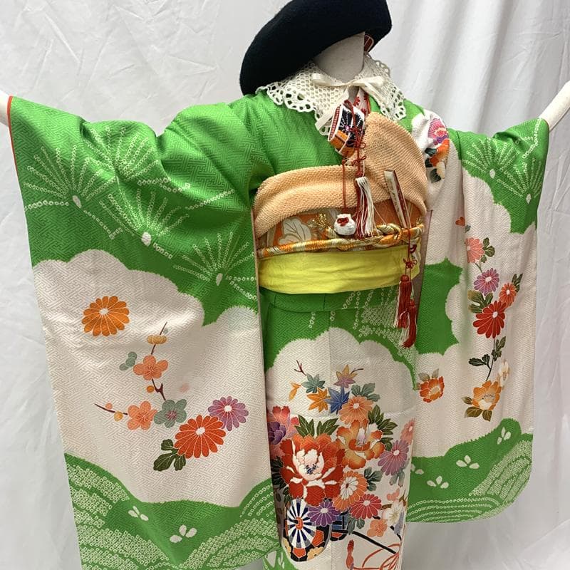405ag31着物,長襦袢,帯揚げ□七五三 七歳 女児 絞り染め□美品