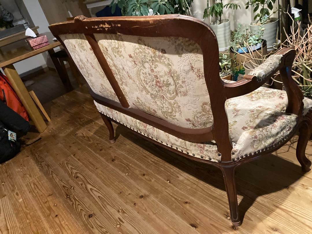 フランスアンティーク　猫脚サロンチェア　２人掛け