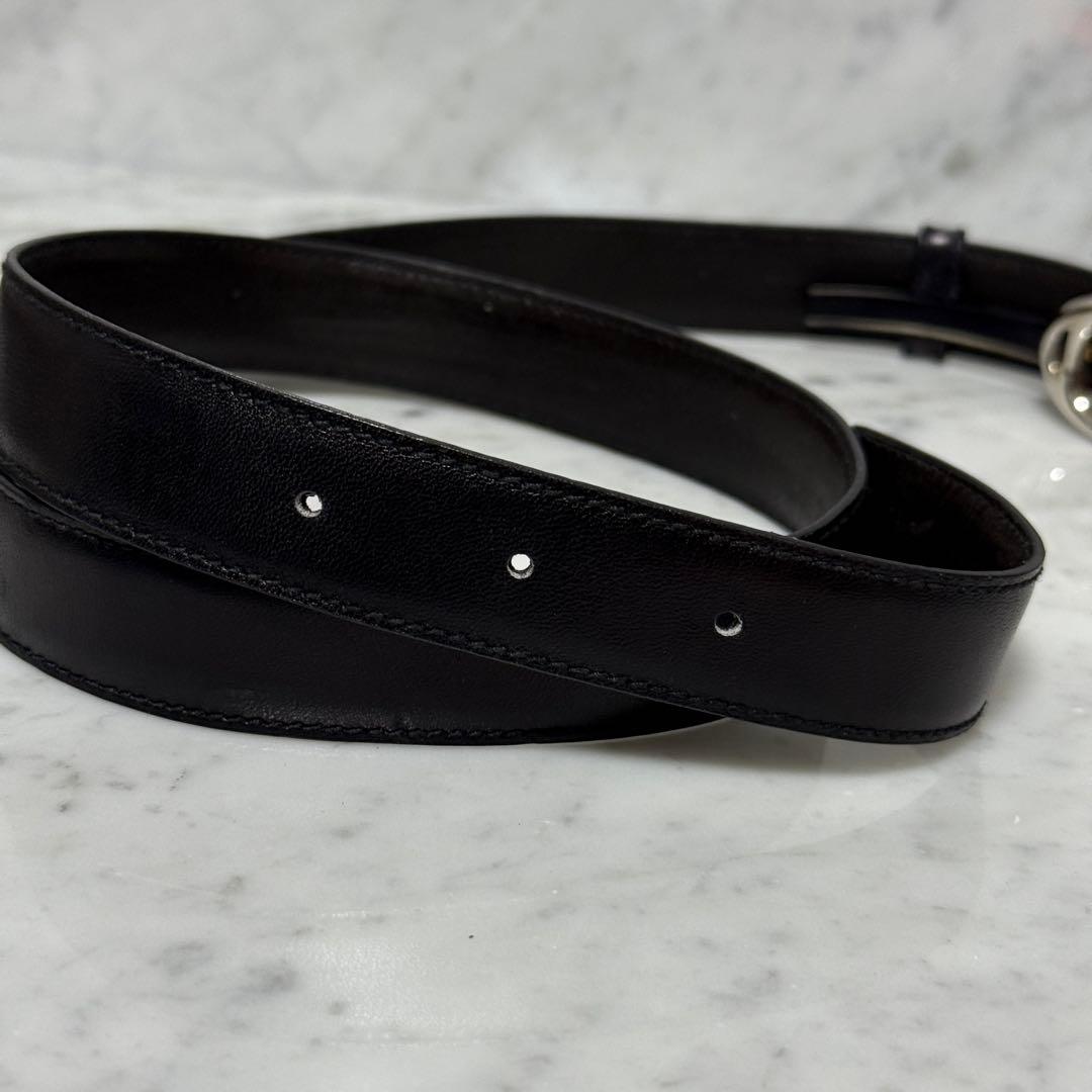 80s GUCCI グッチ ベルト 本革 レザー ブラック GG 銀 金 細幅