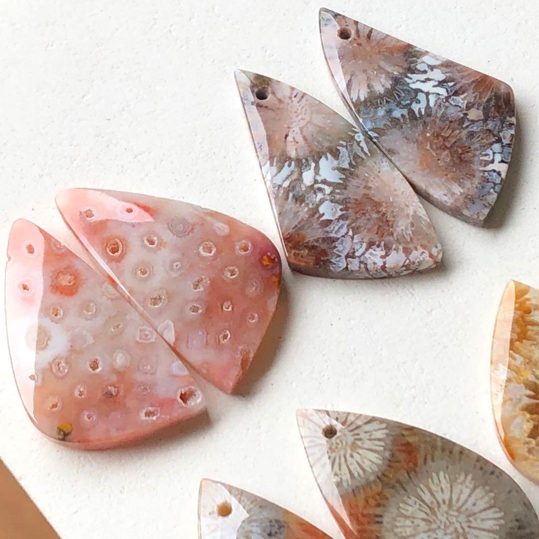 天然石♡フォッシルコーラルのピアス14kgf