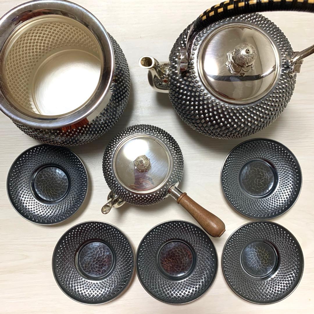 純銀刻印秀峰作茶器セット共箱付 重量1338g 煎茶道具骨董工芸最終価格３５万円