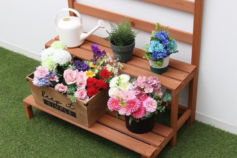 〇２個セット 木製ラティスフェンス付きフラワースタンド 2段ブラウン