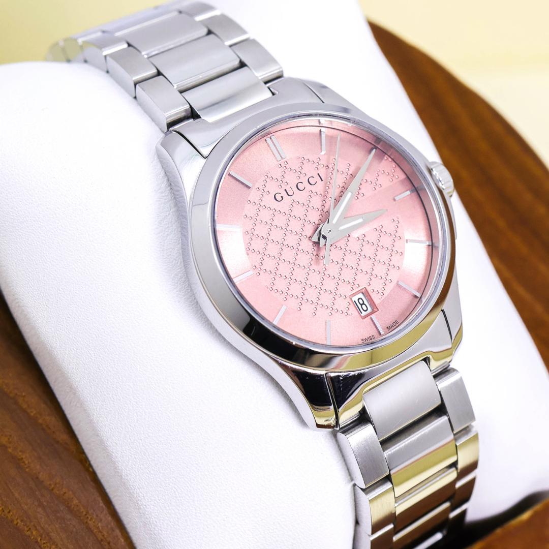 稼働 GUCCI 腕時計 126.5 デイト ピンク ステンレス 2903