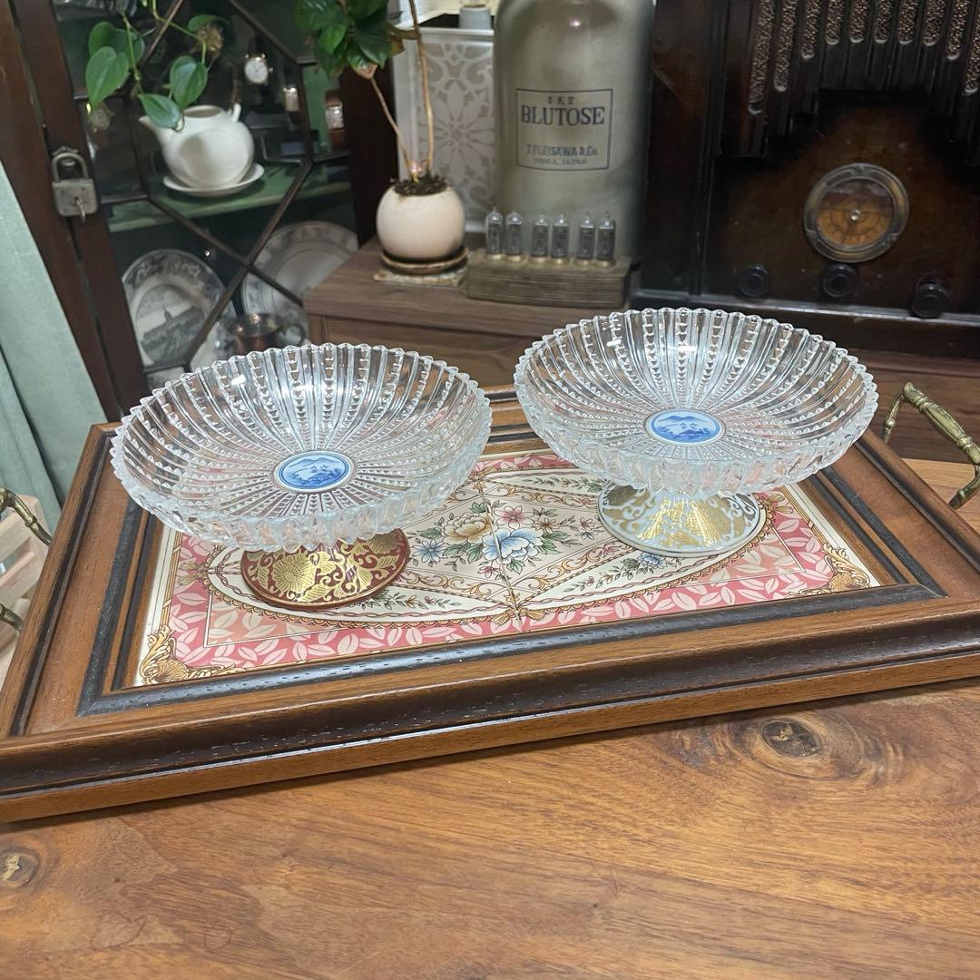 林九郎窯　脚付コンポート皿　デザート皿　紅白2脚セット