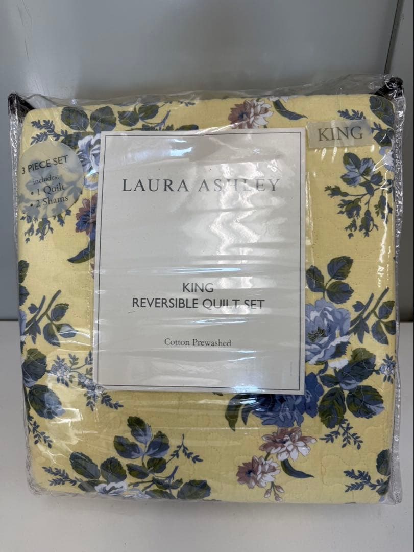 Laura Ashley キング Linley ベッドキルト3点セット イエロー