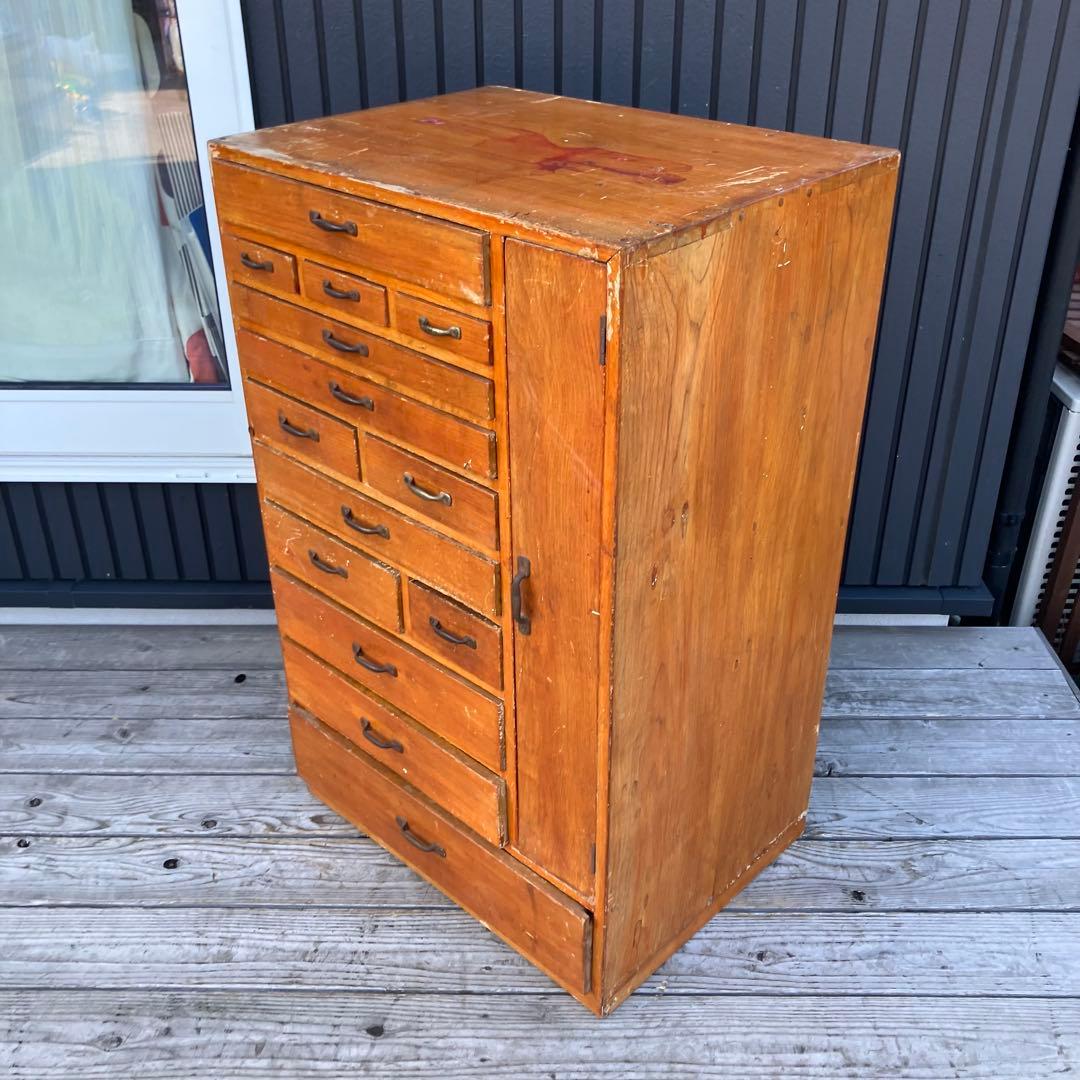 昭和レトロ 古家具 木製収納棚 大工道具棚 サイドボード 整理棚 15杯 古道具