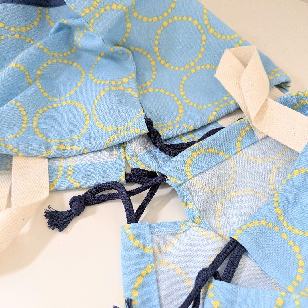 入園3点セット、道具袋、絵本袋　イエロー円柄水色×スモーキーブルー　MIYOさん