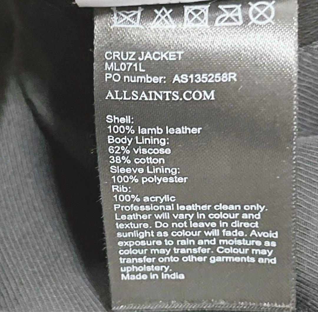 オールセインツ　ALL SAINTS 羊革　レザーシングルライダースジャケット