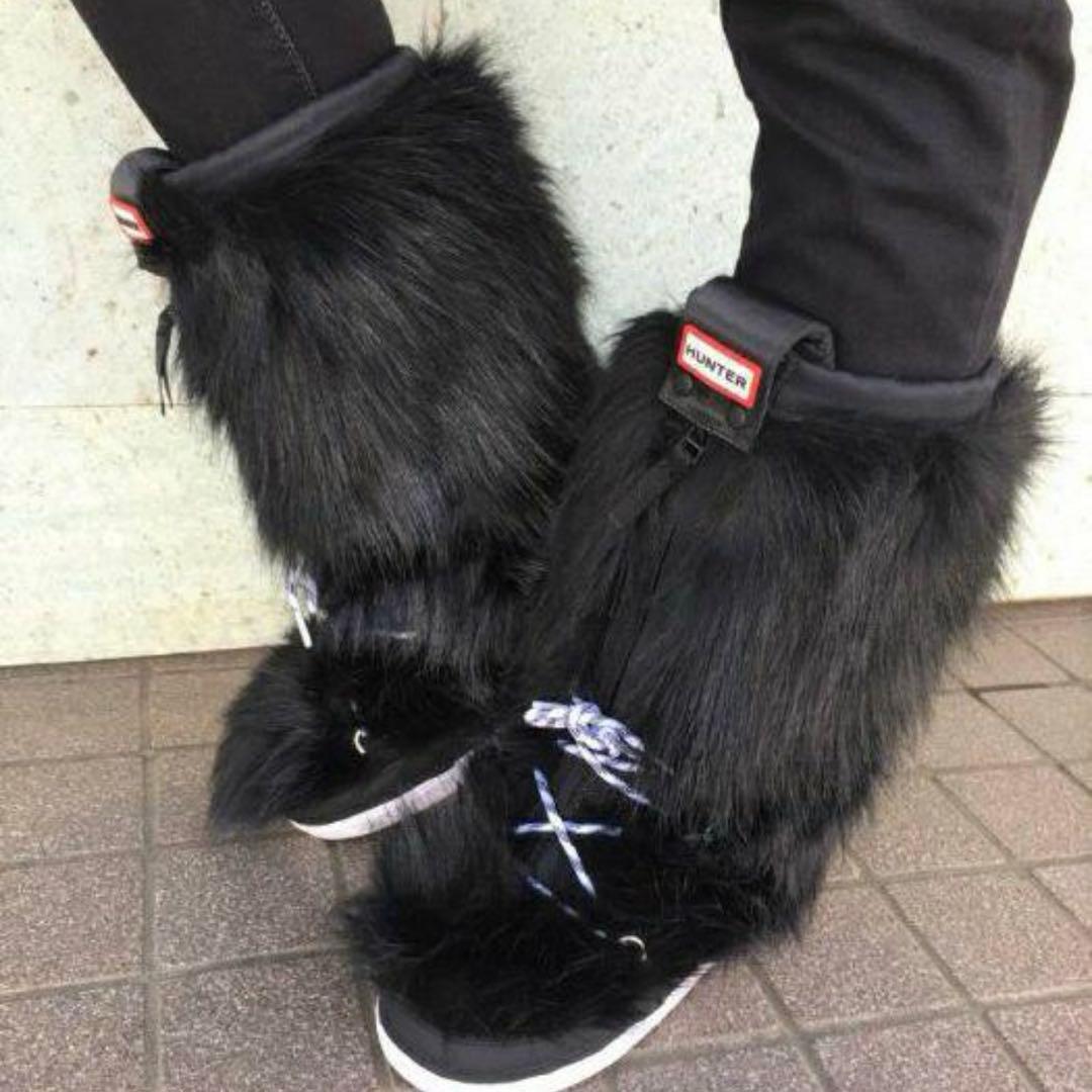 HUNTER ファー付きスノーブーツ ブラック