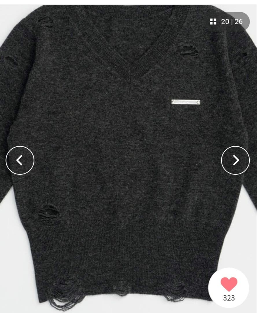 PRANK PROJECT チャコールグレー　ウール　カシミヤ　ダメージニット