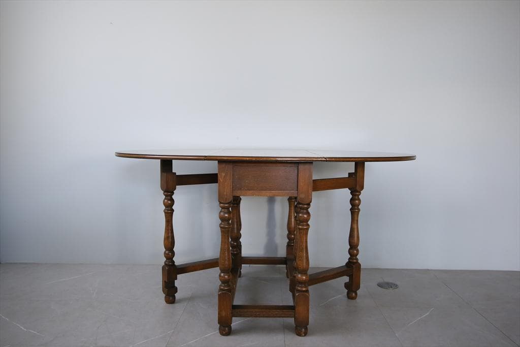 英国アンティーク木製ゲートレッグテーブル/ダイニング机バタフライ(92-7)