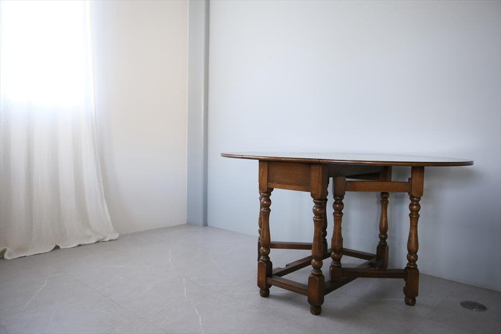 英国アンティーク木製ゲートレッグテーブル/ダイニング机バタフライ(92-7)