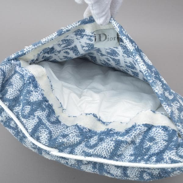 美品◇クリスチャンディオール Dior トロッター柄 クッション タオル生地 青