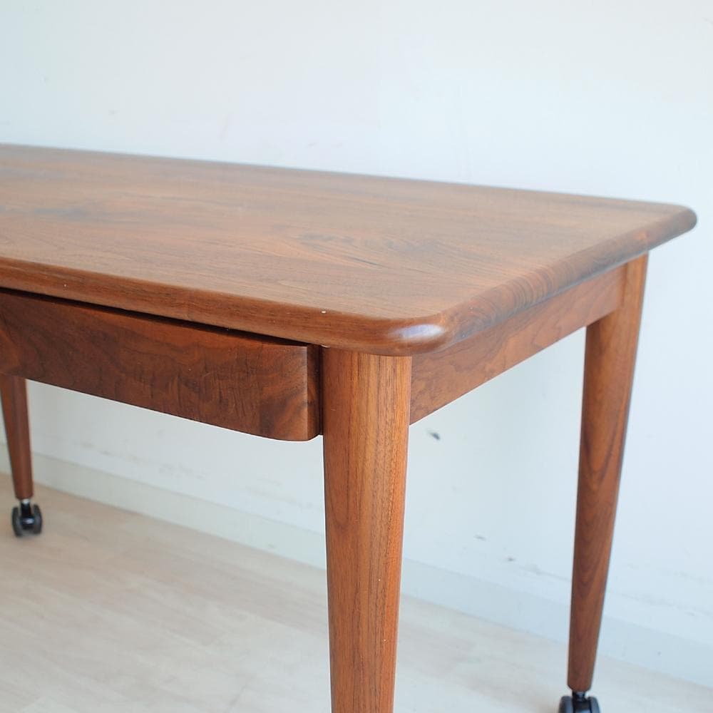 ウォールナット無垢材 ワークデスク キャスター付き 高さ62cm 低め 北欧