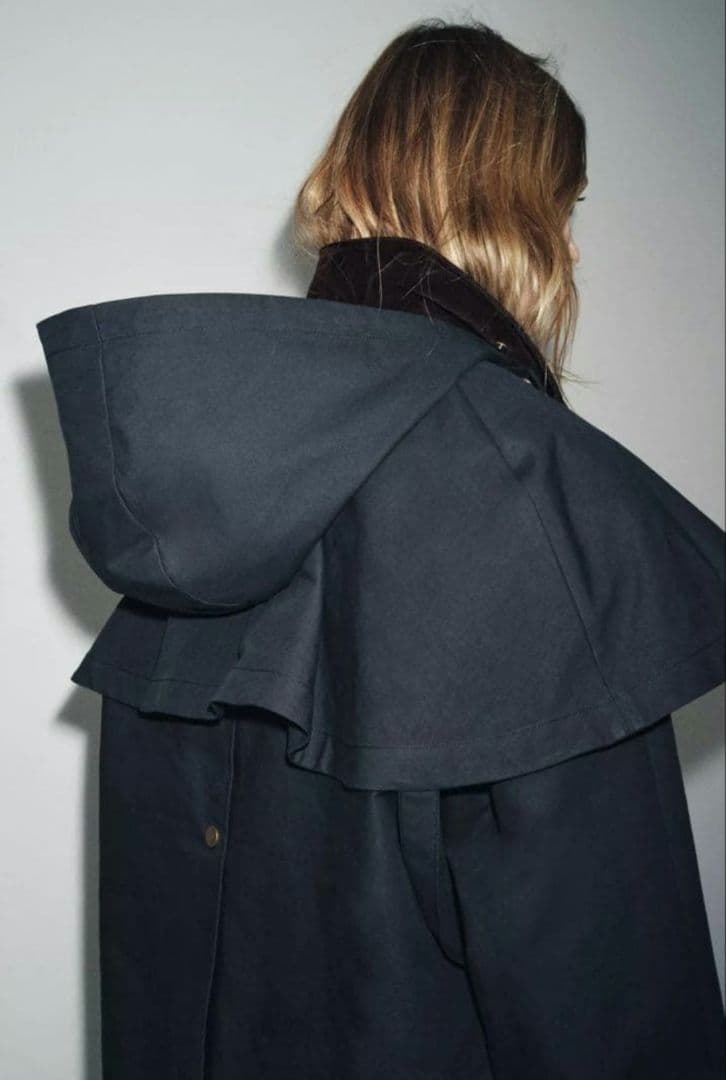 【新品未使用】ZARA WOMAN コントラストラペルフード付きトレンチコートL