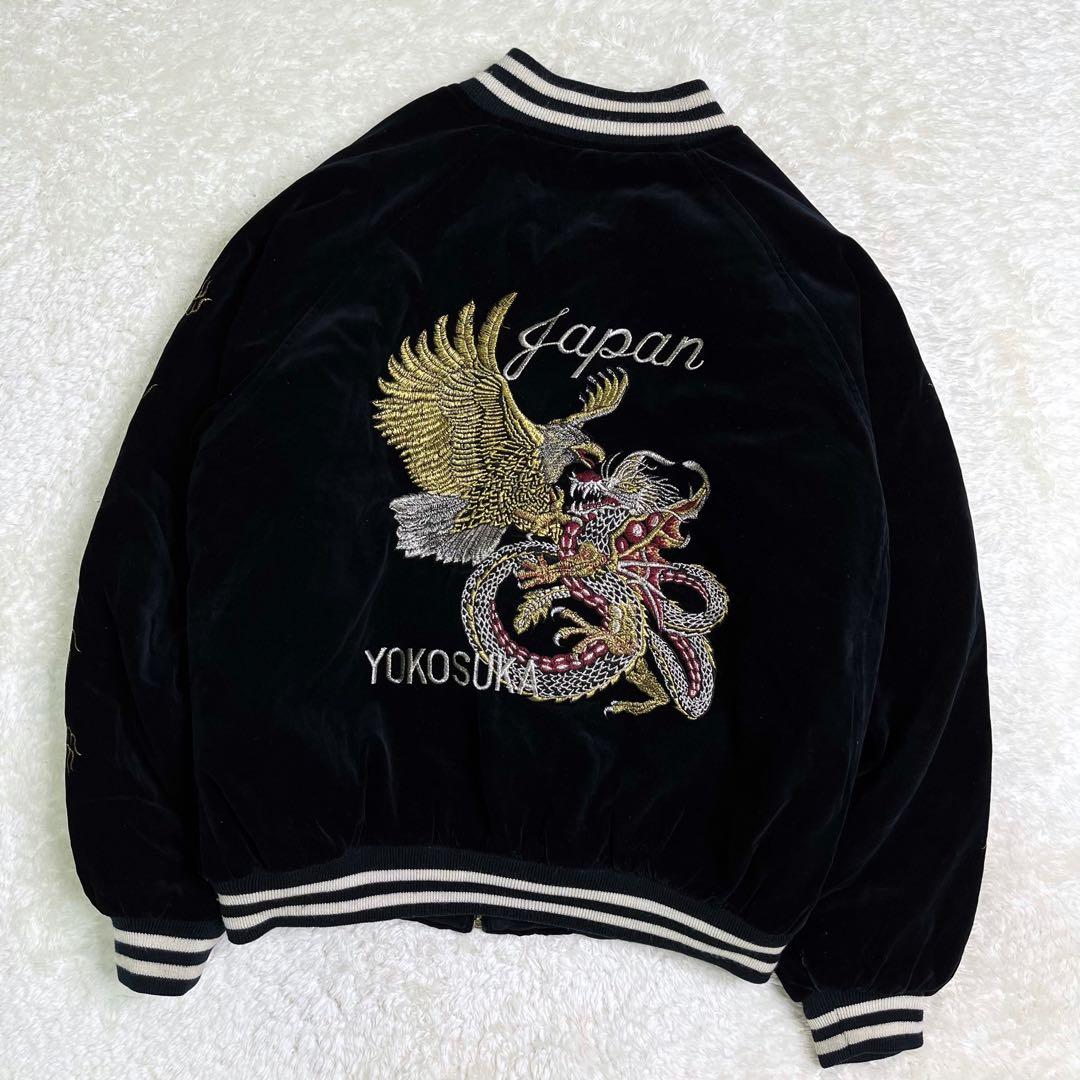 CORSAIREコルセアヴィンテージ別珍スカジャン鷹龍刺繍ブラック黒L