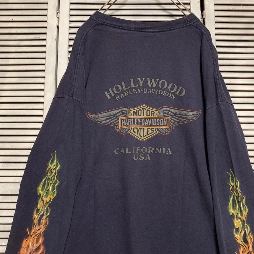 BMEB ロゴ Tシャツ 長袖 古着 紺色 ハーレー ダビッドソン 袖 プリント