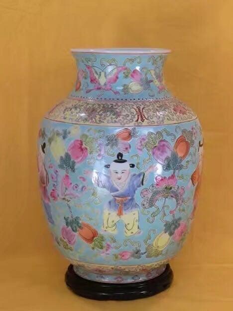 中国美術 粉彩 花瓶 唐子図 唐物