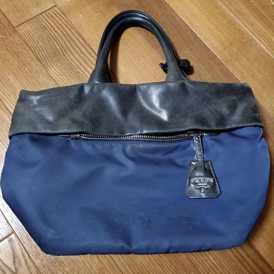 PRADA ネイビー ブラック２ウェイ トートバッグ
