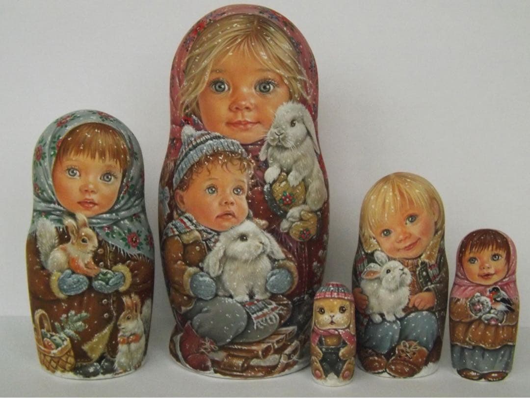 雑貨☆ウインターマトリョーシカ『初雪』5P鷽 エレナ作