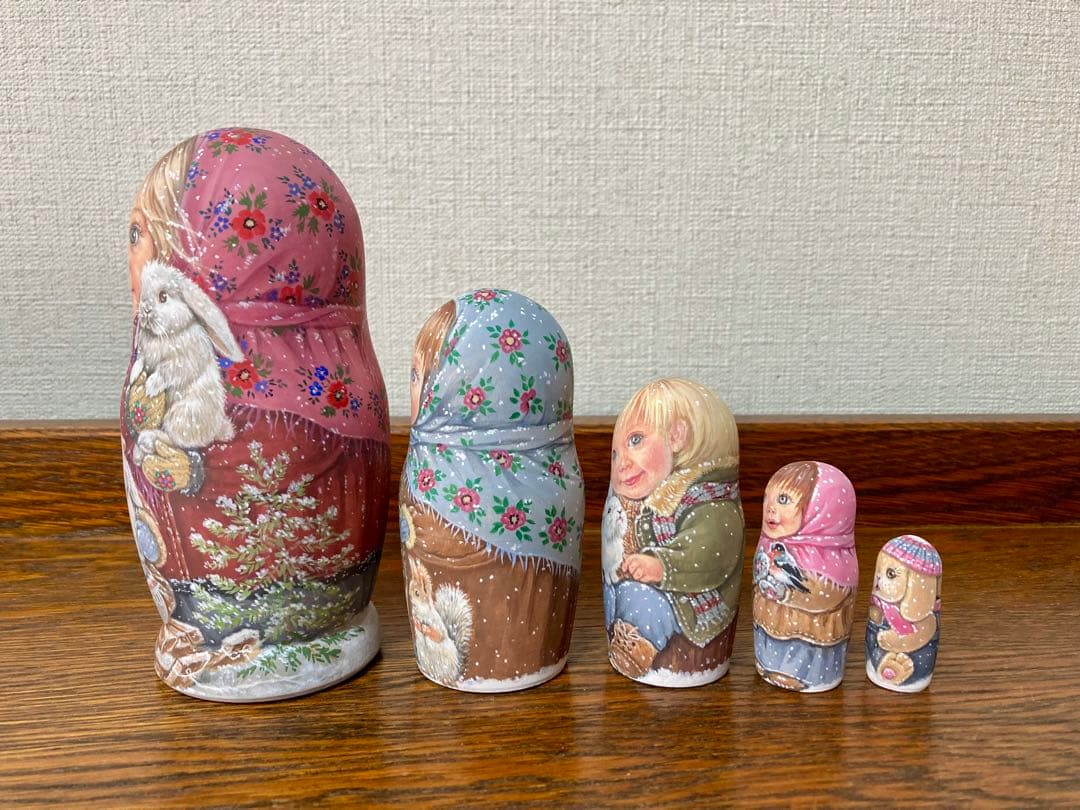 雑貨☆ウインターマトリョーシカ『初雪』5P鷽 エレナ作