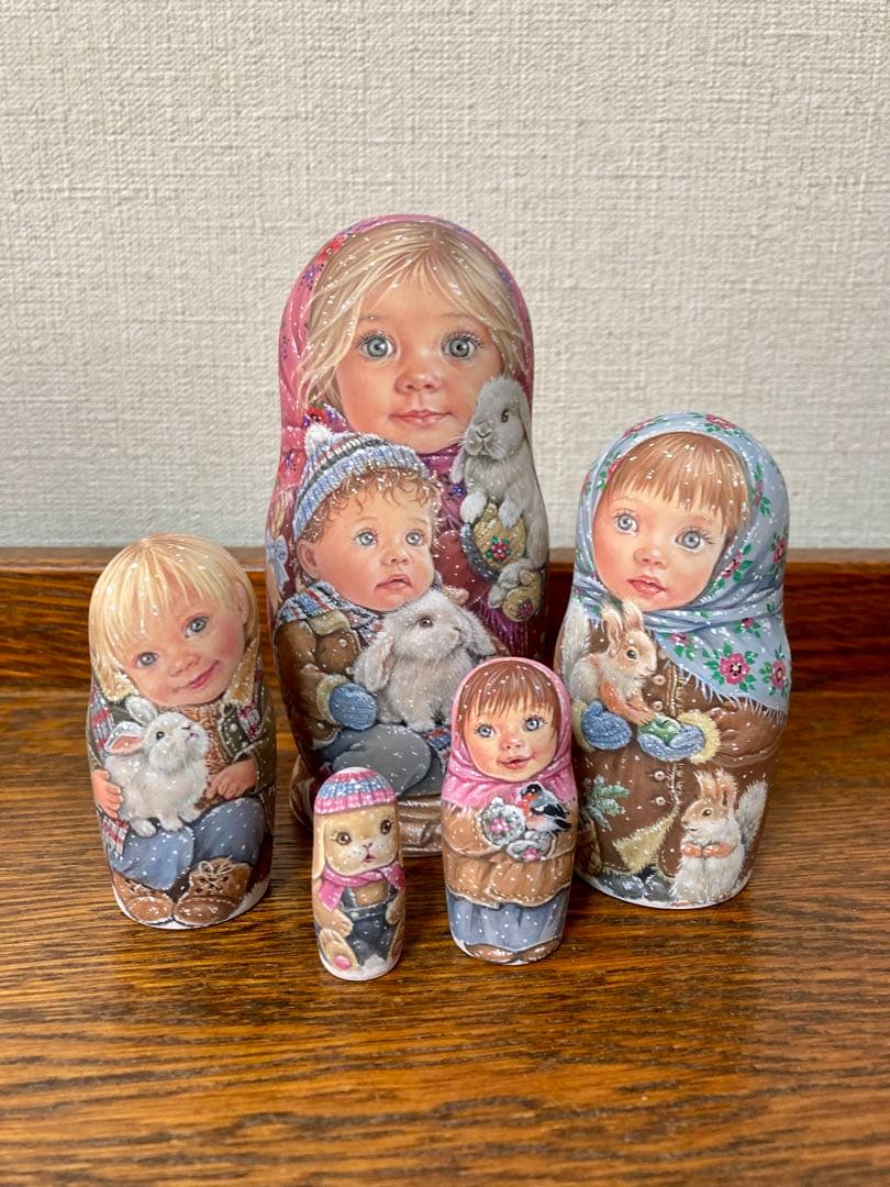 雑貨☆ウインターマトリョーシカ『初雪』5P鷽 エレナ作