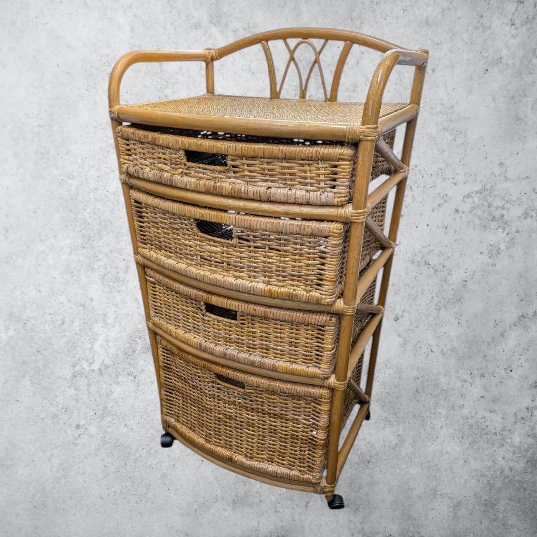 ラタン チェスト ４段 キャスター付 ヴィンテージ家具