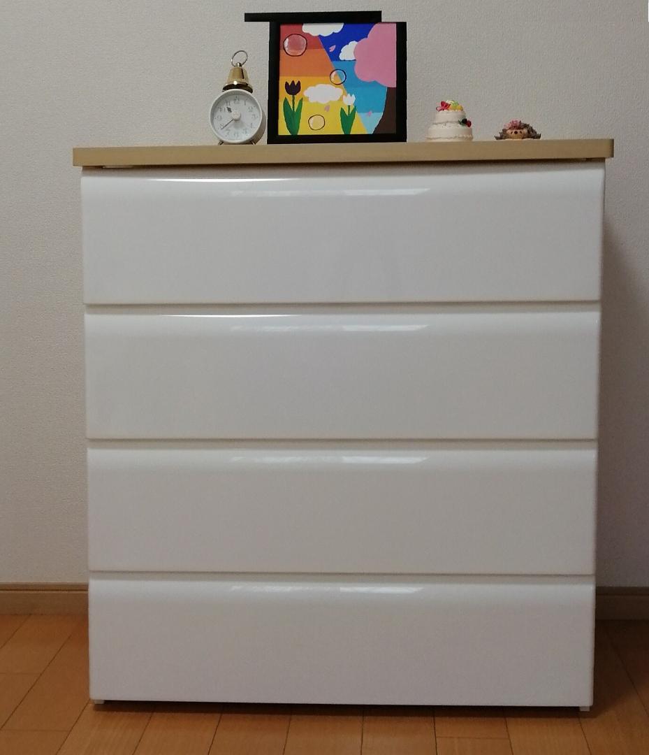 PES CST　収納チェスト　4段　ナチュラル＊ホワイト　幅56㎝