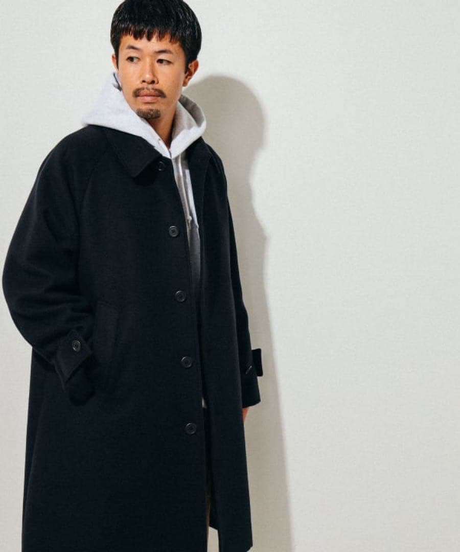 【美品】BEAMS フリースステンカラーコート　M ネイビー