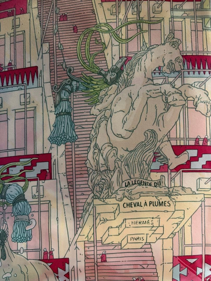 美品　エルメス カレ90 翼のある馬の伝説 スカーフ HERMES クリーム