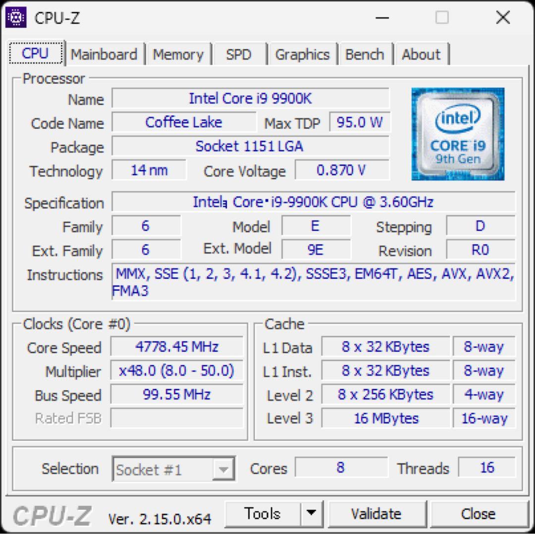 【CPU】Intel Core i9-9900K【中古】