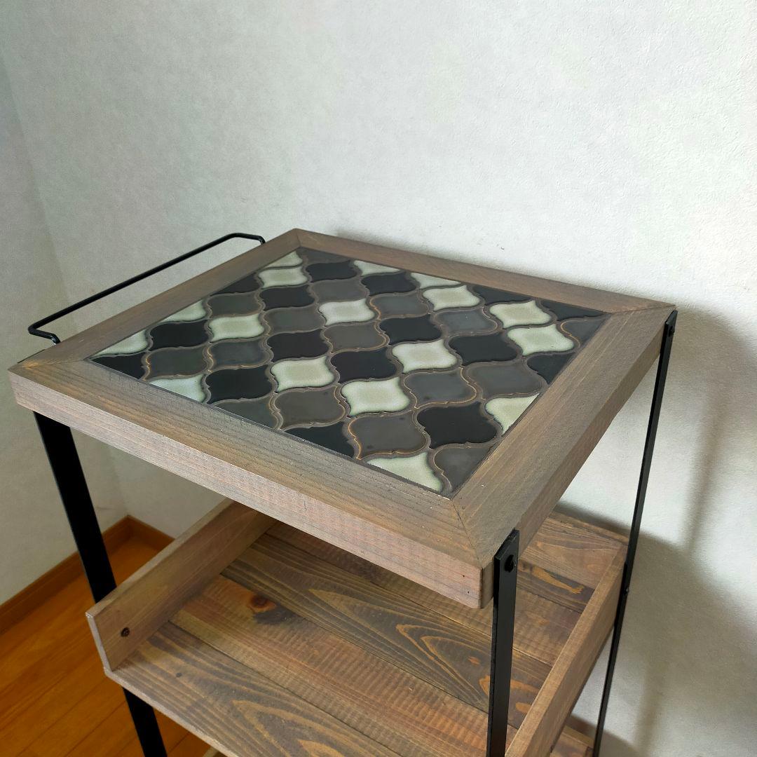 【新作】ランタンタイルのキッチンワゴン【handmade】ブラック×グレー