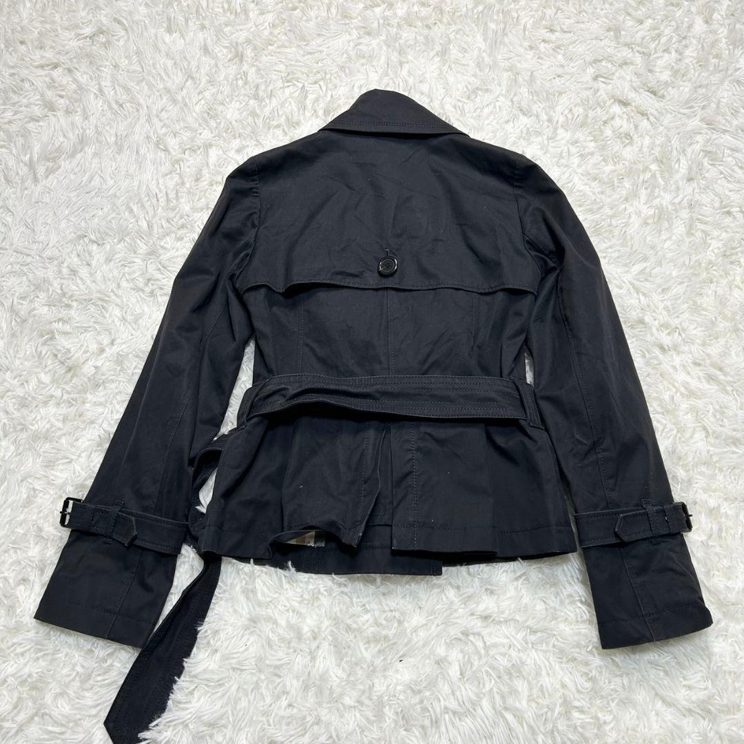 【美品】バーバリー ショートトレンチコート メガチェック ベルト付き 黒 36