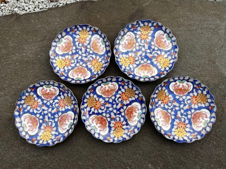 賞美堂　有田焼　幸楽窯 献上手 古伊万里色絵金襴手鳳凰花唐草文皿　5枚セット