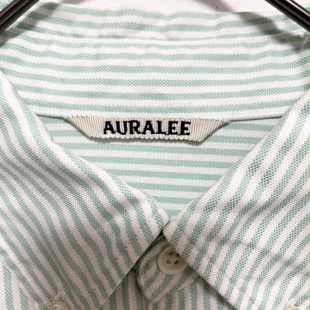 AURALEE オックスフォードBDシャツ ストライプ 3 グリーン× ホワイト