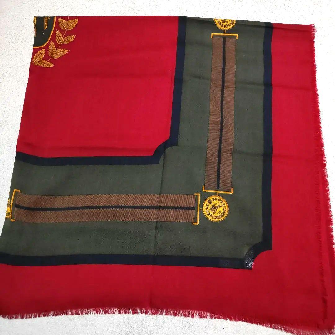 BURBERRYS 美品ウール大判ストール 赤色 ロゴ刺繍 フリンジ付き